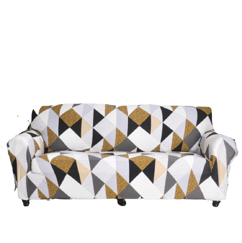 Housse de Canapé Extensible <br> Géométrique Marron