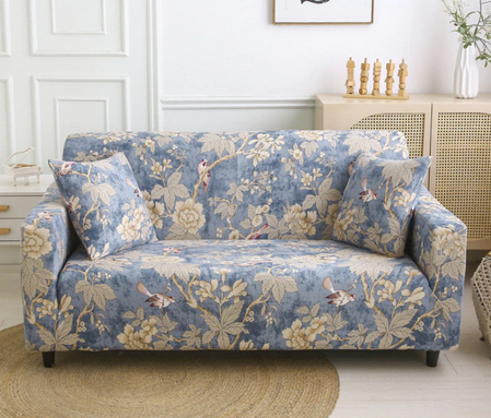 Housse Canapé <br>Fleurie Bleue