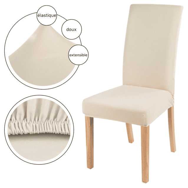 Housse de Chaise Extensible Beige pour Salle à Manger - Design Élégant et Taille Universelle
