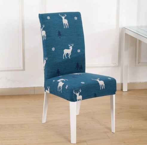 Housse de chaise <br> Cerf de Noël Bleue