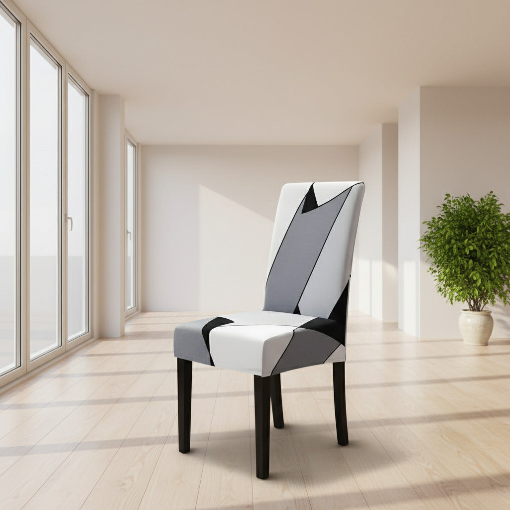 Housse de Chaise Extensible à Motifs Modernes - Style Scandinave Gris Blanc