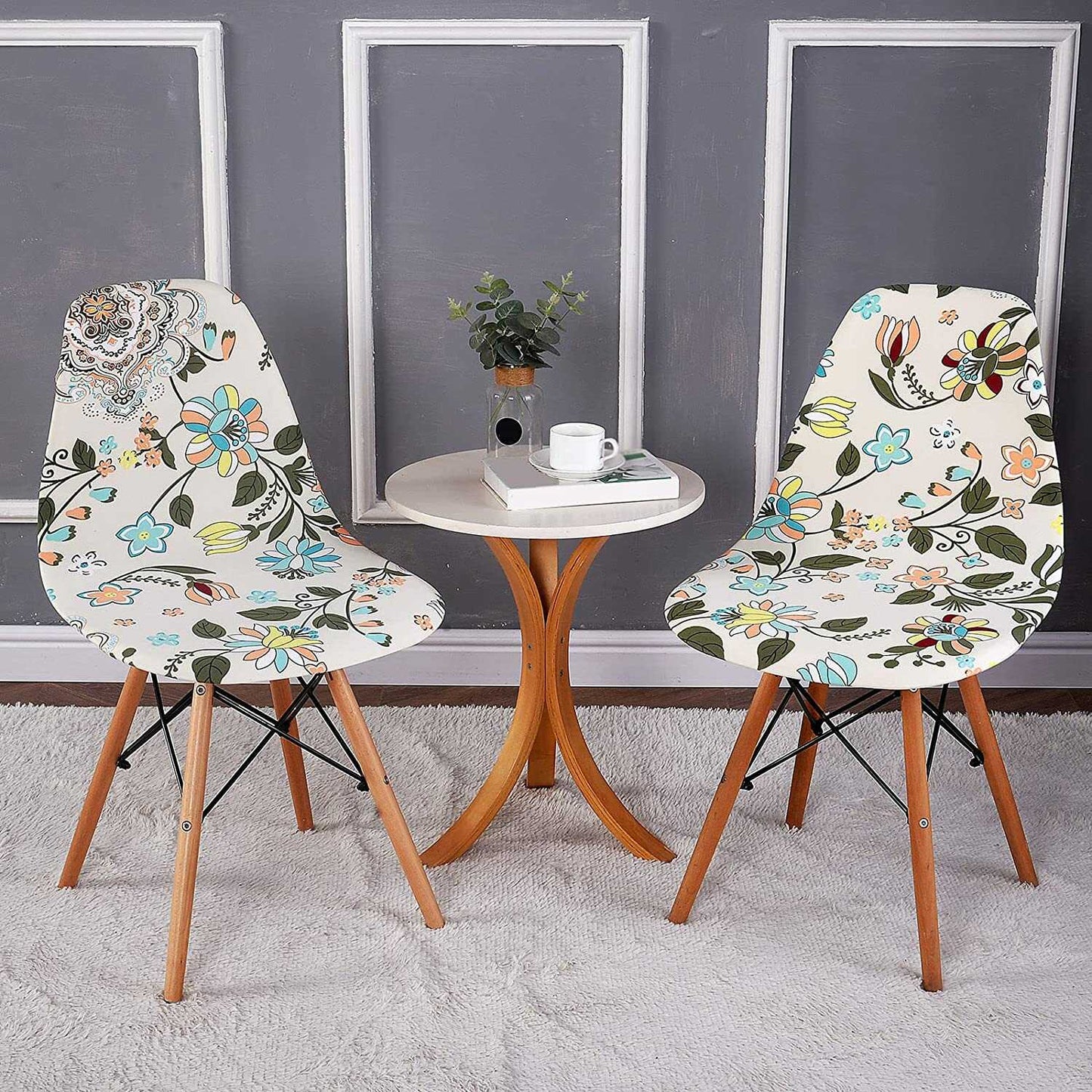 Housse de Chaise Scandinave Fleurie - Tissu Extensible & Doux
