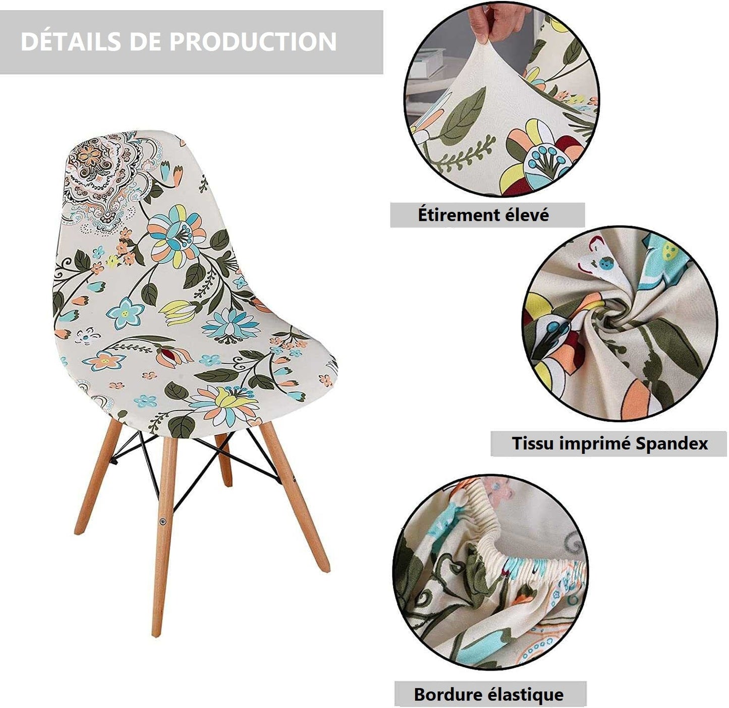 Housse de Chaise Scandinave Fleurie - Tissu Extensible & Doux