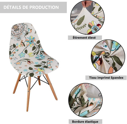 Housse de Chaise Scandinave Fleurie - Tissu Extensible & Doux