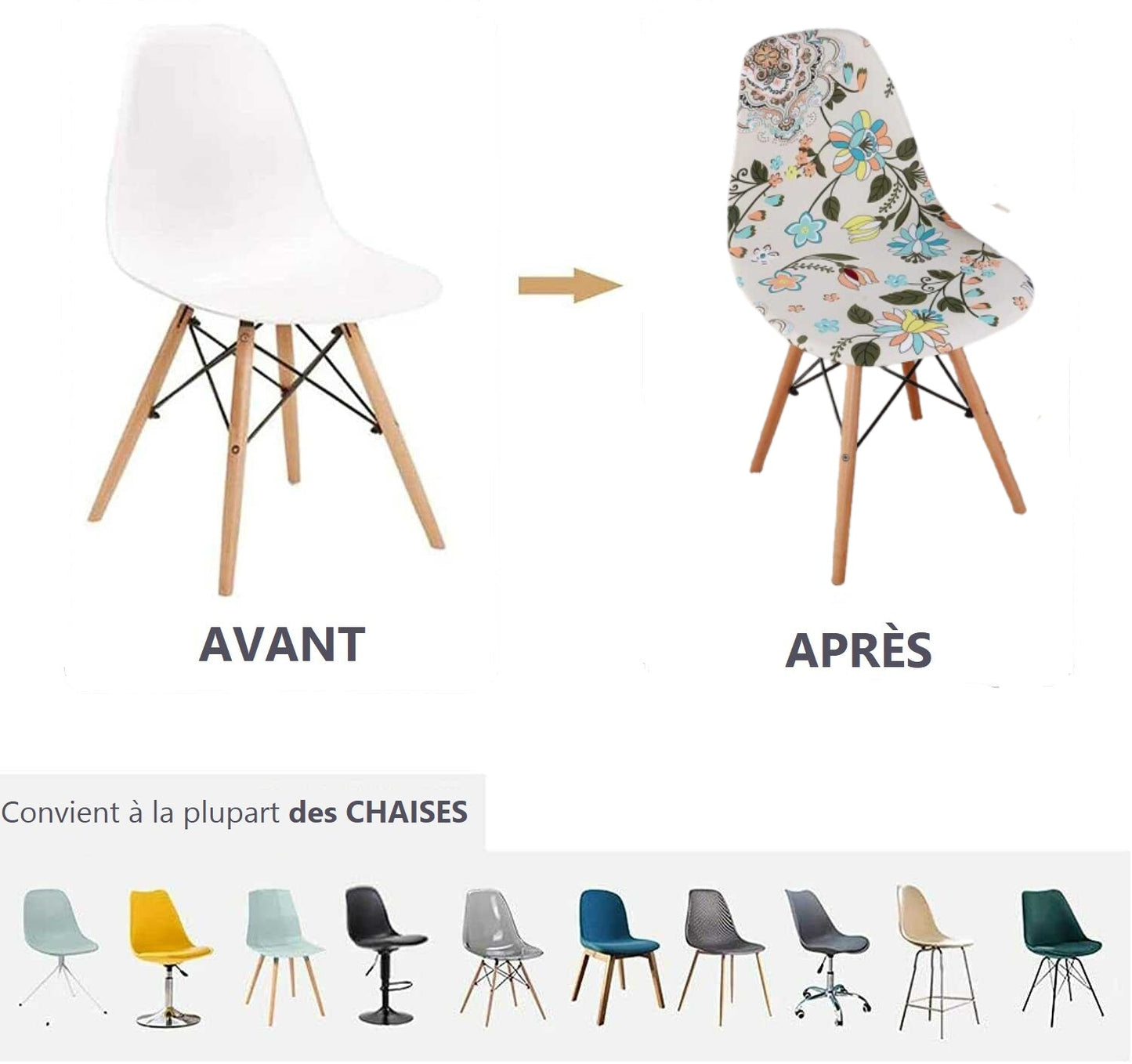 Housse de Chaise Scandinave Fleurie - Tissu Extensible & Doux