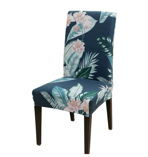 Housse de Chaise Extensible <br> Fleurie Bleu