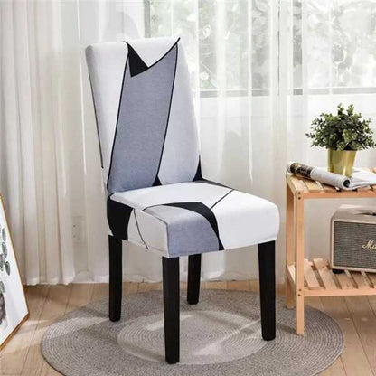 Housse de Chaise Extensible à Motifs Modernes - Style Scandinave Gris Blanc