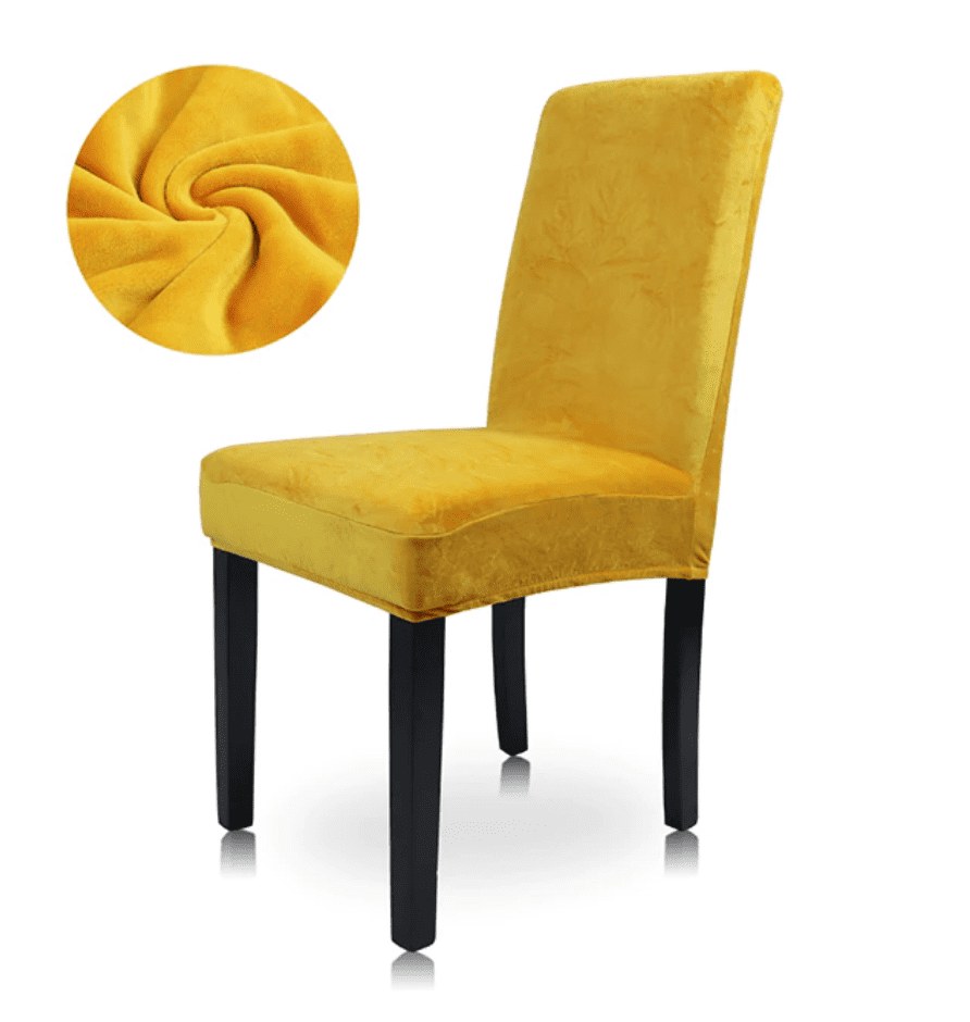 Housse de Chaise Extensible <br> Velours Jaune