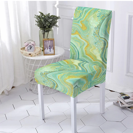 Housse de chaise <br> Marbrée Vert Jaune