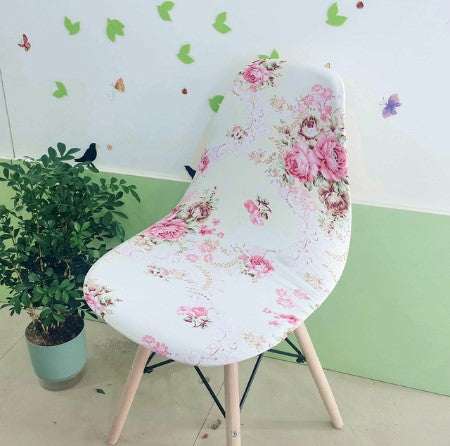 Housse chaise Scandinave <br> Fleurie Rose et Blanc