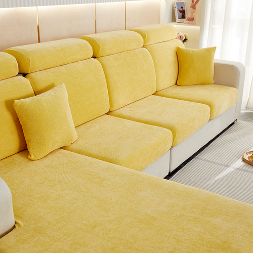 Housse de Coussin Canapé <br> Effet Velours Jaune