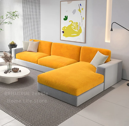 Housse de Coussin Canapé <br> Velours Jaune Orangé