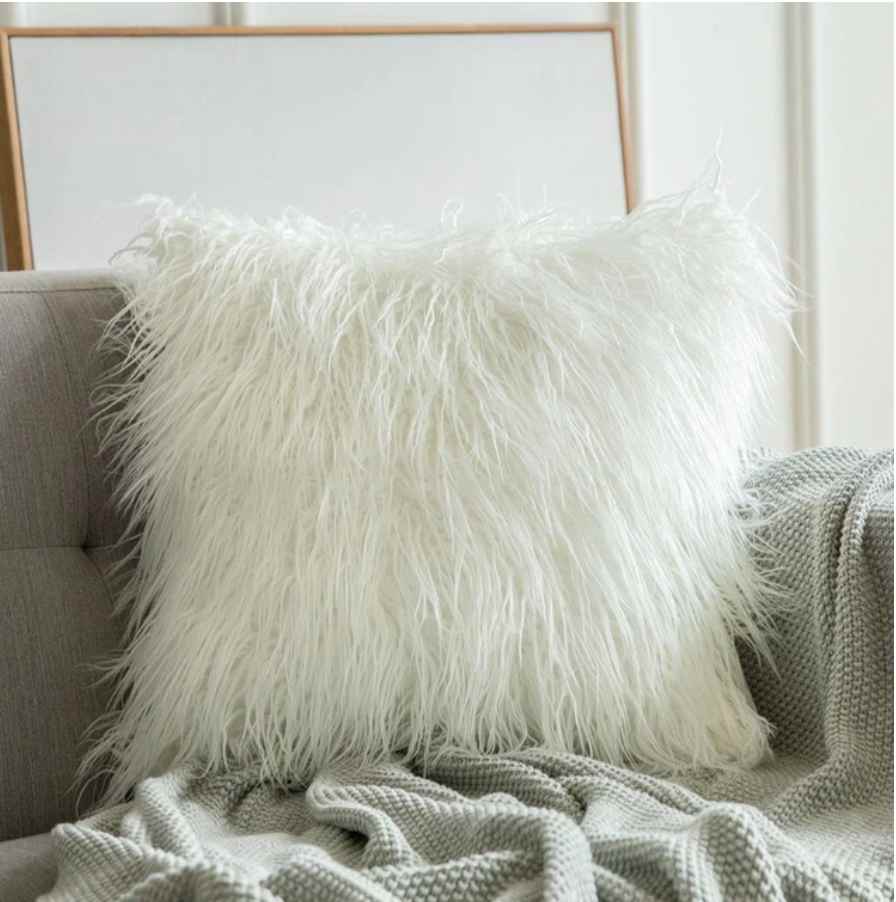 Housse de coussin <br> Fourrure blanc