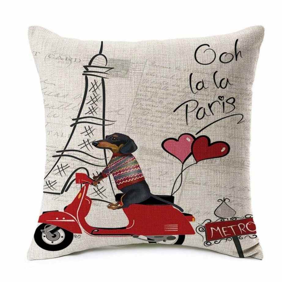 Housse de coussin <br> Chien à Paris