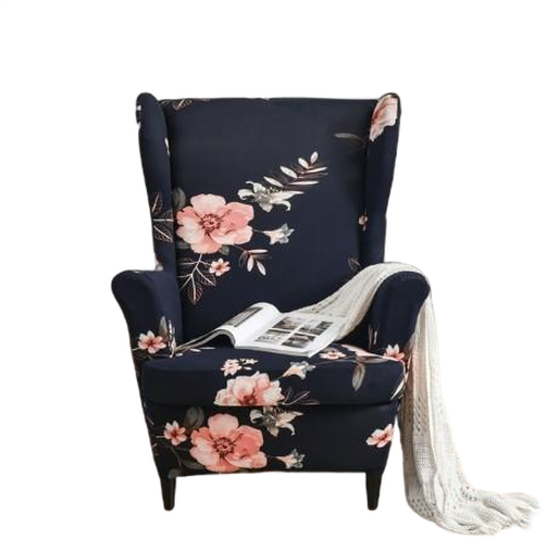 Housse fauteuil <br> Extensible Fleurie Bleu Marine