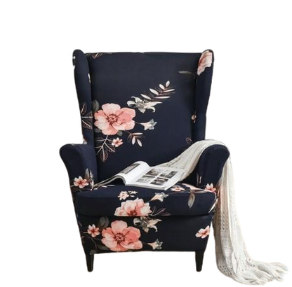 Housse fauteuil <br> Extensible Fleurie Bleu Marine