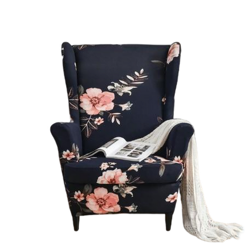 Housse fauteuil <br> Extensible Fleurie Bleu Marine