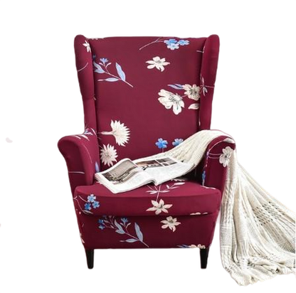 Housse fauteuil <br> Extensible Fleurie Grenat