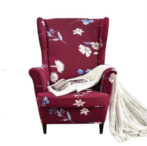 Housse fauteuil <br> Extensible Fleurie Grenat