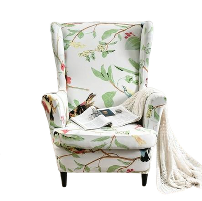Housse fauteuil <br> Extensible Florale  Verte