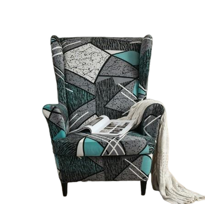 Housse fauteuil <br> Extensible Géométrique Bleue