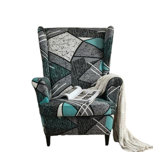 Housse fauteuil <br> Extensible Géométrique Bleue
