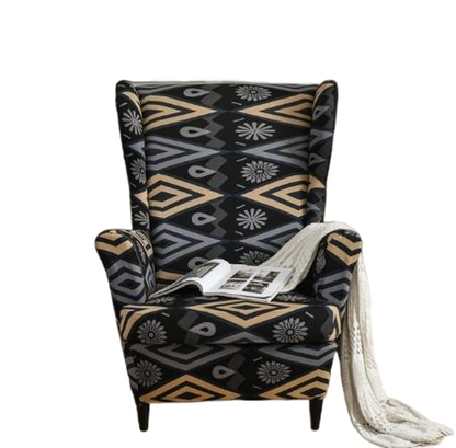 Housse fauteuil Extensible <br> Géométrique Gris et Beige