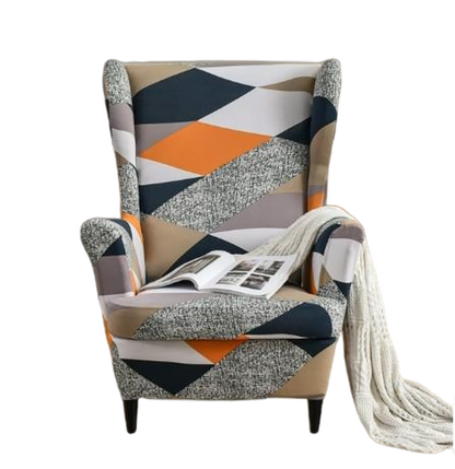 Housse fauteuil Extensible <br> Géométrique Orange et Bleu