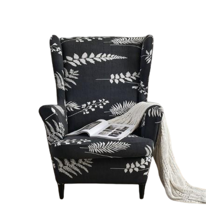Housse fauteuil <br> Extensible Tropicale Noir et Blanc
