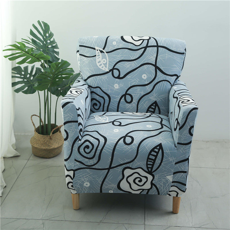 Housse fauteuil Scandinave <br> Fleurie Bleue