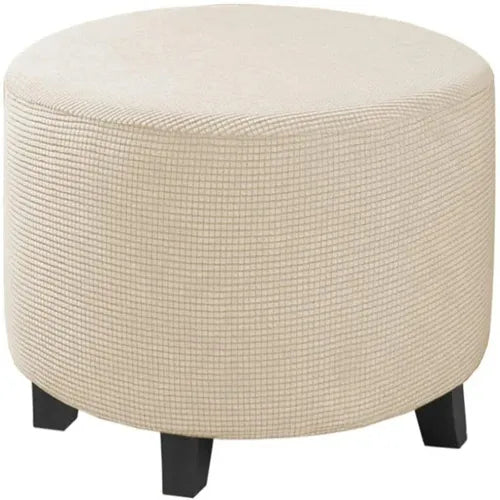 Housse de Pouf Rond en Jacquard Beige Clair