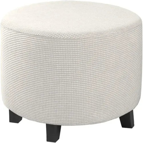 Housse de Pouf Rond en Jacquard Blanc