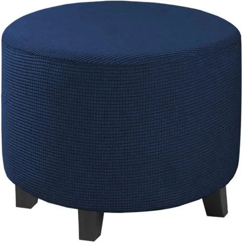 Housse de Pouf Rond en Jacquard Bleu Marine