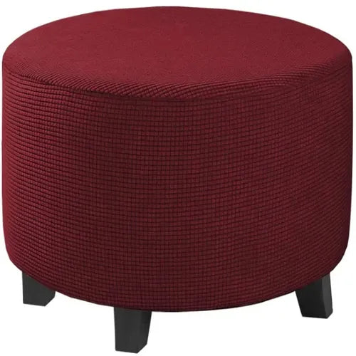 Housse de Pouf Rond en Jacquard Bordeaux