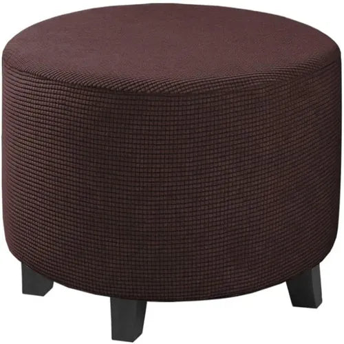 Housse de Pouf Rond en Jacquard Brun Foncé