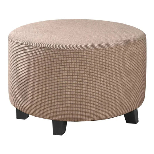 Housse de Pouf Rond en Jacquard Brun