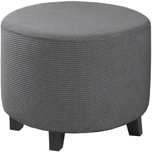 Housse de Pouf Rond en Jacquard Gris