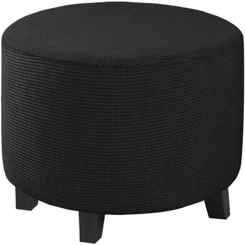 Housse de Pouf Rond en Jacquard Noir