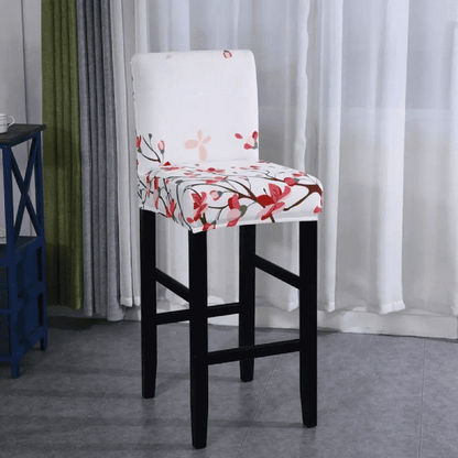 Housse de Tabouret de Bar Extensible Blanche à Motifs Floraux Roses