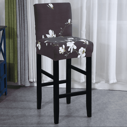 Housse de Tabouret de Bar Extensible Noire à Motifs Floraux Blancs