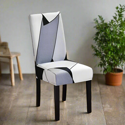 Housse de Chaise Extensible à Motifs Modernes - Style Scandinave Gris Blanc
