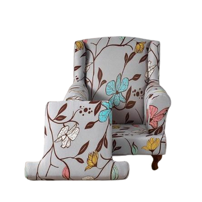 Housse fauteuil Crapaud <br> Fleurie Grise