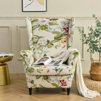Housse fauteuil <br> Extensible Fleurie Blanche