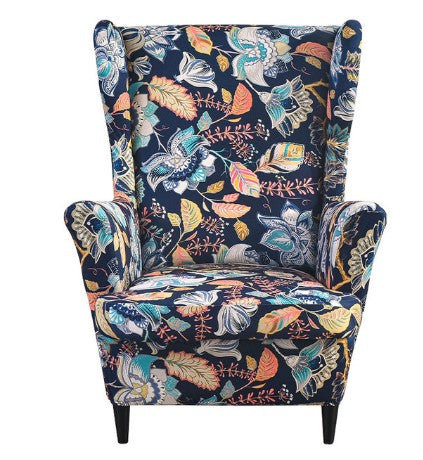 Housse fauteuil <br> Extensible Fleurie Bleu Marine