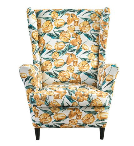 Housse fauteuil <br> Extensible Fleurie Jaune