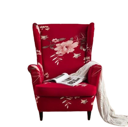 Housse fauteuil <br> Extensible Fleurie Rouge et Rose
