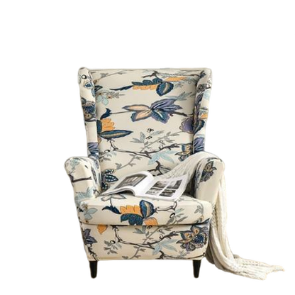 Housse fauteuil <br> Extensible Florale Bleu et Orange