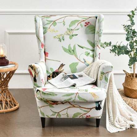 Housse fauteuil <br> Extensible Florale  Verte