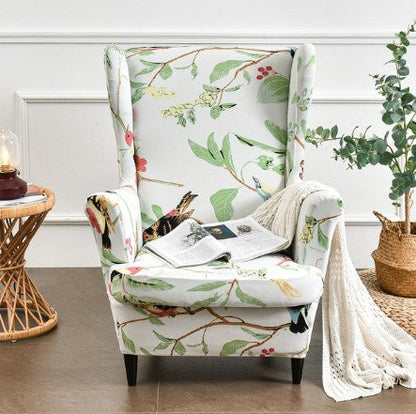 Housse fauteuil <br> Extensible Florale  Verte