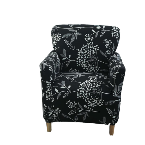Housse fauteuil Scandinave <br> Fleurie Noir et Blanc